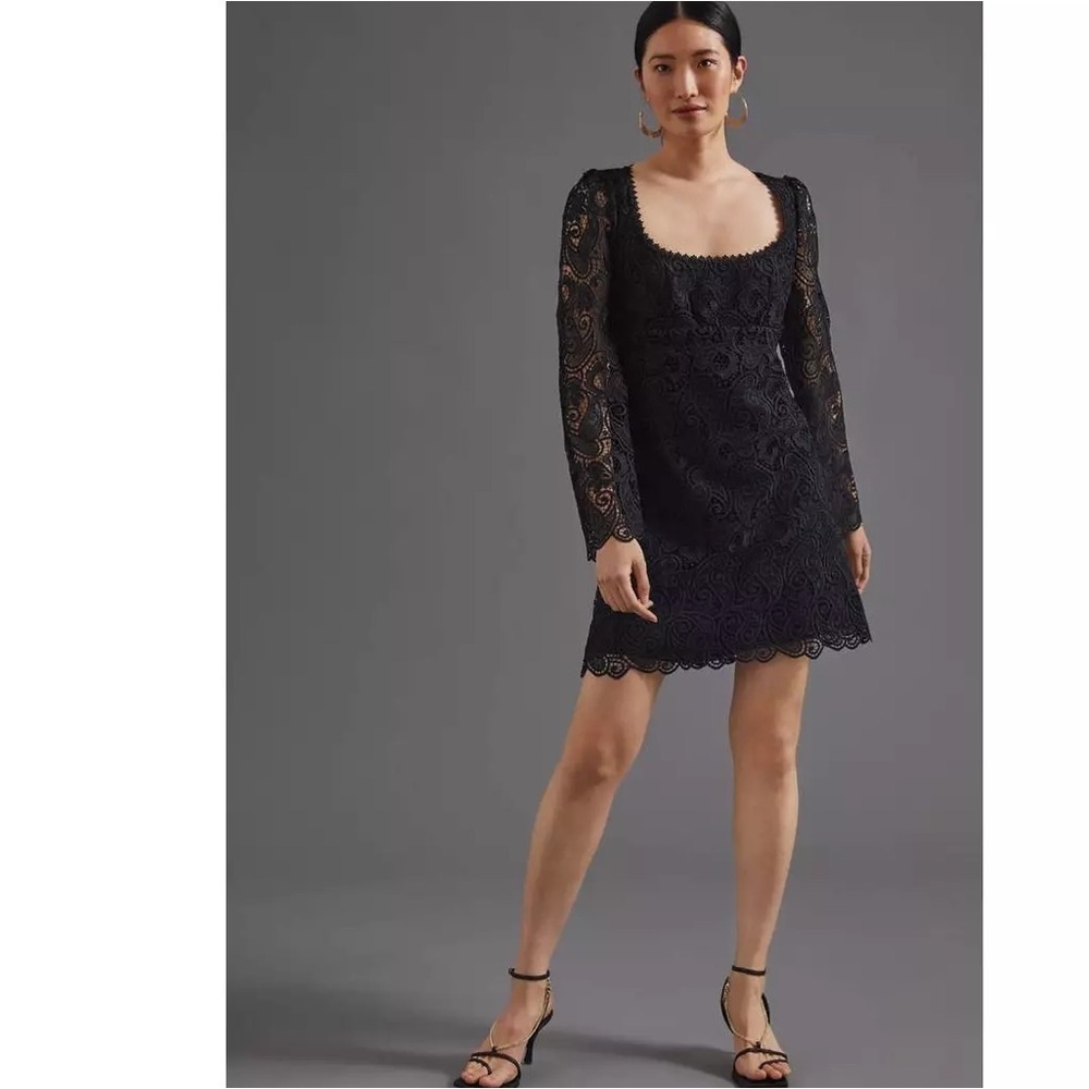 Anthropologie Maeve Black Embroidered Lace Mini Dress Size 2